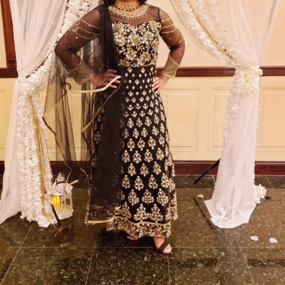 Black & Gold Anarkali Suit